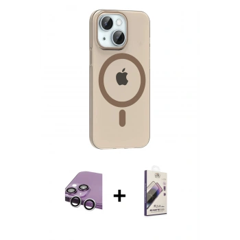 MARSİLYAN™- iPhone 14 Kılıf Pusula Form Özel Seri - Siyah Bilvis 3D Mat Cam Ekran Koruyucu + Raze Metal Kamera Lens - GS
