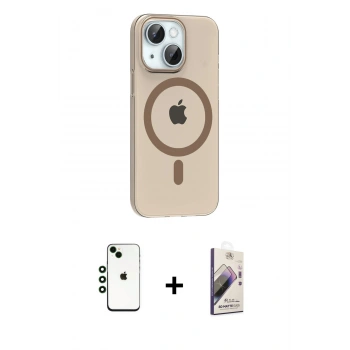 MARSİLYAN™- iPhone 14 Kılıf Pusula Form Özel Seri - Siyah Bilvis 3D Mat Cam Ekran Koruyucu + Shine Kamera Lens - YL