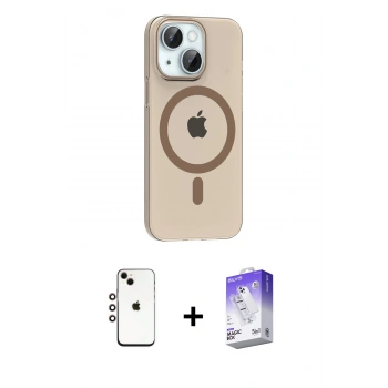 MARSİLYAN™- iPhone 14 Kılıf Pusula Form Özel Seri - Siyah Bilvis 5in1 3D Magic Cam Ekran Koruyucu + Shine Kamera Lens - GI