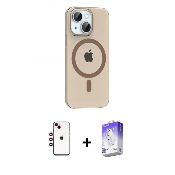 MARSİLYAN™- iPhone 14 Kılıf Pusula Form Özel Seri - Siyah Bilvis 5in1 3D Magic Cam Ekran Koruyucu + Shine Kamera Lens - KI