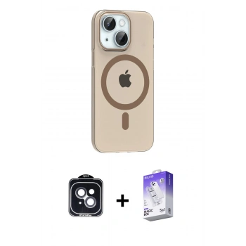 MARSİLYAN™- iPhone 14 Kılıf Pusula Form Özel Seri - Siyah Bilvis 5in1 3D Magic Cam Ekran Koruyucu + PVD Metal Kamera Lens - SH