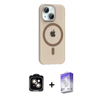MARSİLYAN™- iPhone 14 Kılıf Pusula Form Özel Seri - Siyah Bilvis 5in1 3D Magic Cam Ekran Koruyucu + PVD Metal Kamera Lens - TU