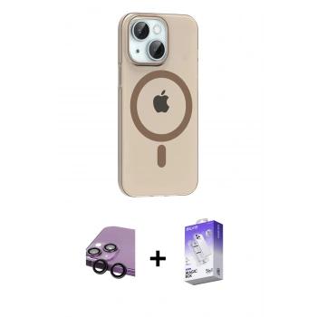 MARSİLYAN™- iPhone 14 Kılıf Pusula Form Özel Seri - Siyah Bilvis 5in1 3D Magic Cam Ekran Koruyucu + Raze Metal Kamera Lens - SH
