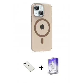 MARSİLYAN™- iPhone 14 Kılıf Pusula Form Özel Seri - Siyah Bilvis 5in1 3D Magic Cam Ekran Koruyucu + Diamond Kamera Lens - SABE