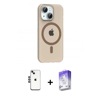 MARSİLYAN™- iPhone 14 Kılıf Pusula Form Özel Seri - Siyah Bilvis 5in1 3D Magic Cam Ekran Koruyucu + Shine Kamera Lens - SH