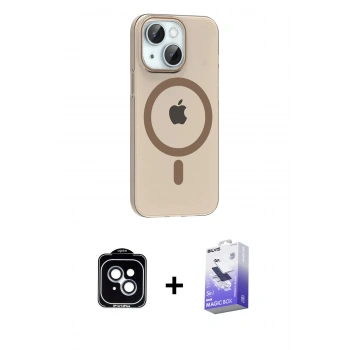 MARSİLYAN™- iPhone 14 Kılıf Pusula Form Özel Seri - Siyah Bilvis 5in1 5D Magic Hayalet Cam Ekran Koruyucu + PVD Metal Kamera Lens - MI
