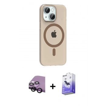 MARSİLYAN™- iPhone 14 Kılıf Pusula Form Özel Seri - Siyah Bilvis 5in1 5D Magic Hayalet Cam Ekran Koruyucu + Raze Metal Kamera Lens - SH
