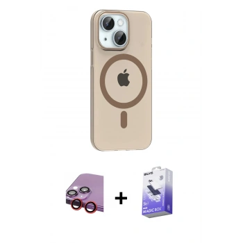 MARSİLYAN™- iPhone 14 Kılıf Pusula Form Özel Seri - Siyah Bilvis 5in1 5D Magic Hayalet Cam Ekran Koruyucu + Raze Metal Kamera Lens - KI