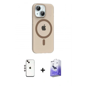 MARSİLYAN™- iPhone 14 Kılıf Pusula Form Özel Seri - Siyah Bilvis 5in1 5D Magic Hayalet Cam Ekran Koruyucu + Shine Kamera Lens - GI