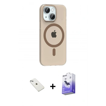 MARSİLYAN™- iPhone 14 Kılıf Pusula Form Özel Seri - Siyah Bilvis 5in1 5D Magic Hayalet Cam Ekran Koruyucu + Diamond Kamera Lens - SABE