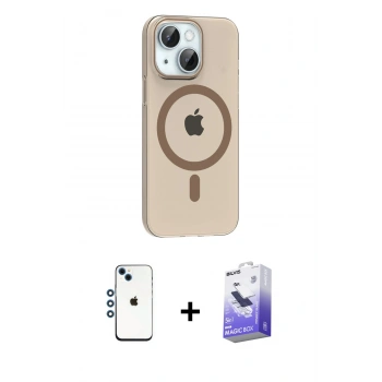 MARSİLYAN™- iPhone 14 Kılıf Pusula Form Özel Seri - Siyah Bilvis 5in1 5D Magic Hayalet Cam Ekran Koruyucu + Shine Kamera Lens - MI