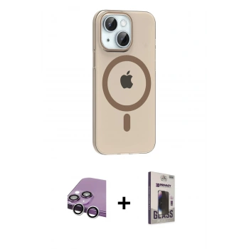MARSİLYAN™- iPhone 14 Kılıf Pusula Form Özel Seri - Siyah Bilvis Hayalet Cam Ekran Koruyucu + Raze Metal Kamera Lens - GS
