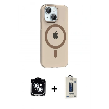 MARSİLYAN™- iPhone 14 Kılıf Pusula Form Özel Seri - Siyah Bilvis Hayalet Cam Ekran Koruyucu + PVD Metal Kamera Lens - MI