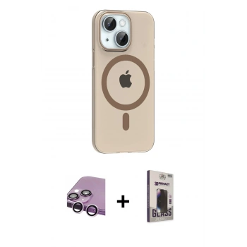 MARSİLYAN™- iPhone 14 Kılıf Pusula Form Özel Seri - Siyah Bilvis Hayalet Cam Ekran Koruyucu + Raze Metal Kamera Lens - MR