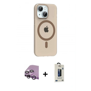 MARSİLYAN™- iPhone 14 Kılıf Pusula Form Özel Seri - Siyah Bilvis Hayalet Cam Ekran Koruyucu + Raze Metal Kamera Lens - MR
