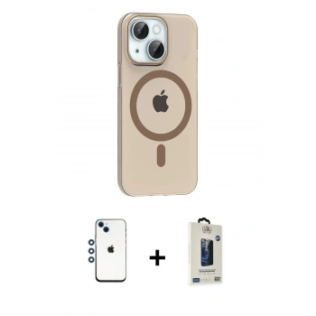 MARSİLYAN™- iPhone 14 Kılıf Pusula Form Özel Seri - Siyah Bilvis Hayalet Cam Ekran Koruyucu + Shine Kamera Lens - MI