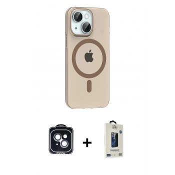 MARSİLYAN™- iPhone 14 Kılıf Pusula Form Özel Seri - Siyah Bilvis Hayalet Cam Ekran Koruyucu + PVD Metal Kamera Lens - SH