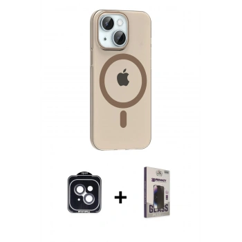 MARSİLYAN™- iPhone 14 Kılıf Pusula Form Özel Seri - Siyah Bilvis Hayalet Cam Ekran Koruyucu + PVD Metal Kamera Lens - SH
