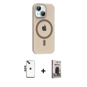 MARSİLYAN™- iPhone 14 Kılıf Pusula Form Özel Seri - Siyah Bilvis Hayalet Cam Ekran Koruyucu + Shine Kamera Lens - SH