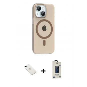 MARSİLYAN™- iPhone 14 Kılıf Pusula Form Özel Seri - Siyah Bilvis Hayalet Cam Ekran Koruyucu + Diamond Kamera Lens - YL