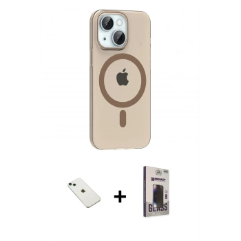MARSİLYAN™- iPhone 14 Kılıf Pusula Form Özel Seri - Siyah Bilvis Hayalet Cam Ekran Koruyucu + Diamond Kamera Lens - YL