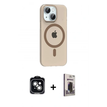 MARSİLYAN™- iPhone 14 Kılıf Pusula Form Özel Seri - Siyah Bilvis Hayalet Cam Ekran Koruyucu + PVD Metal Kamera Lens - YL