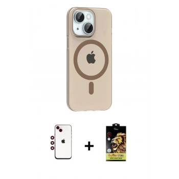 MARSİLYAN™- iPhone 14 Kılıf Pusula Form Özel Seri - Siyah Buffer Cam Ekran Koruyucu + Shine Kamera Lens - KI