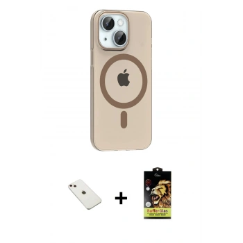MARSİLYAN™- iPhone 14 Kılıf Pusula Form Özel Seri - Siyah Buffer Cam Ekran Koruyucu + Diamond Kamera Lens - PE