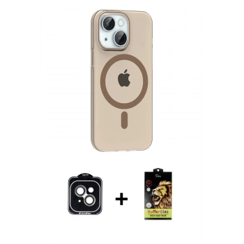 MARSİLYAN™- iPhone 14 Kılıf Pusula Form Özel Seri - Siyah Buffer Cam Ekran Koruyucu + PVD Metal Kamera Lens - YL
