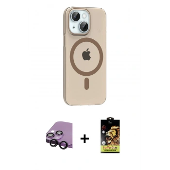 MARSİLYAN™- iPhone 14 Kılıf Pusula Form Özel Seri - Siyah Buffer Cam Ekran Koruyucu + Raze Metal Kamera Lens - SH