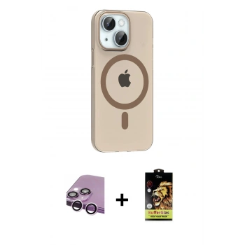 MARSİLYAN™- iPhone 14 Kılıf Pusula Form Özel Seri - Siyah Buffer Cam Ekran Koruyucu + Raze Metal Kamera Lens - MR