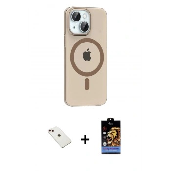 MARSİLYAN™- iPhone 14 Kılıf Pusula Form Özel Seri - Siyah Buffer Hayalet Cam Ekran Koruyucu + Diamond Kamera Lens - KI