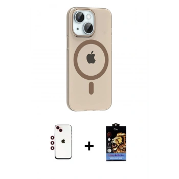 MARSİLYAN™- iPhone 14 Kılıf Pusula Form Özel Seri - Siyah Buffer Hayalet Cam Ekran Koruyucu + Shine Kamera Lens - KI
