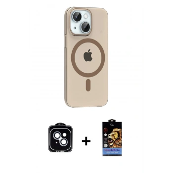 MARSİLYAN™- iPhone 14 Kılıf Pusula Form Özel Seri - Siyah Buffer Hayalet Cam Ekran Koruyucu + PVD Metal Kamera Lens - MI