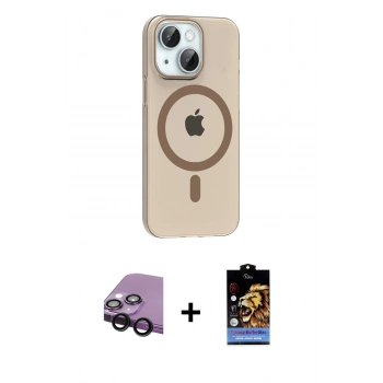 MARSİLYAN™- iPhone 14 Kılıf Pusula Form Özel Seri - Siyah Buffer Hayalet Cam Ekran Koruyucu + Raze Metal Kamera Lens - SH