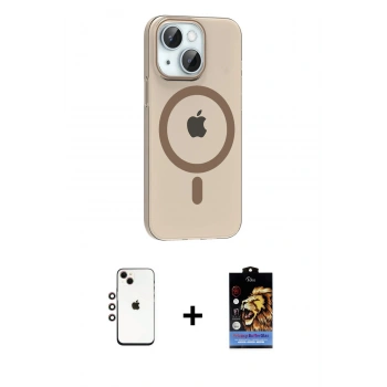 MARSİLYAN™- iPhone 14 Kılıf Pusula Form Özel Seri - Siyah Buffer Hayalet Cam Ekran Koruyucu + Shine Kamera Lens - GI