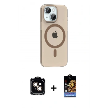 MARSİLYAN™- iPhone 14 Kılıf Pusula Form Özel Seri - Siyah Buffer Hayalet Cam Ekran Koruyucu + PVD Metal Kamera Lens - TU