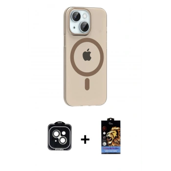 MARSİLYAN™- iPhone 14 Kılıf Pusula Form Özel Seri - Siyah Buffer Hayalet Cam Ekran Koruyucu + PVD Metal Kamera Lens - YL