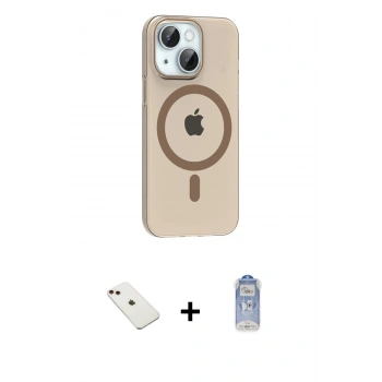 MARSİLYAN™- iPhone 14 Kılıf Pusula Form Özel Seri - Siyah Joko Magic 5D Cam + Diamond Kamera Lens - KI