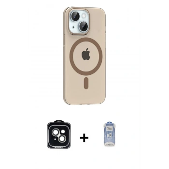 MARSİLYAN™- iPhone 14 Kılıf Pusula Form Özel Seri - Siyah Joko Magic 5D Cam + PVD Metal Kamera Lens - YL