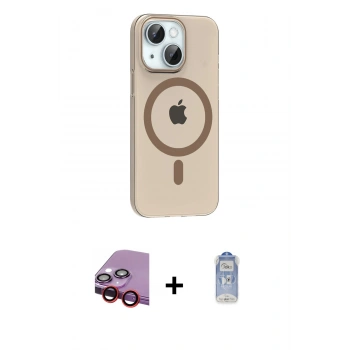 MARSİLYAN™- iPhone 14 Kılıf Pusula Form Özel Seri - Siyah Joko Magic 5D Cam + Raze Metal Kamera Lens - KI
