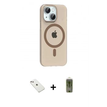 MARSİLYAN™- iPhone 14 Kılıf Pusula Form Özel Seri - Siyah Joko Magic 5D Hayalet Cam + Diamond Kamera Lens - PE