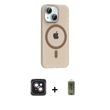 MARSİLYAN™- iPhone 14 Kılıf Pusula Form Özel Seri - Siyah Joko Magic 5D Hayalet Cam + PVD Metal Kamera Lens - PE
