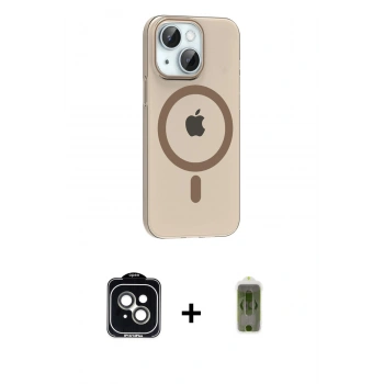 MARSİLYAN™- iPhone 14 Kılıf Pusula Form Özel Seri - Siyah Joko Magic 5D Hayalet Cam + PVD Metal Kamera Lens - YL