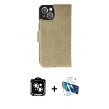 MARSİLYAN™- iPhone 14 Kılıf Siluet Işık Serisi - Siyah 3D Antistatik Cam Ekran Koruyucu + PVD Metal Kamera Lens - TU