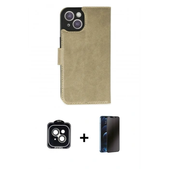 MARSİLYAN™- iPhone 14 Kılıf Siluet Işık Serisi - Siyah 3D Antistatik Hayalet Cam Ekran Koruyucu + PVD Metal Kamera Lens - YL