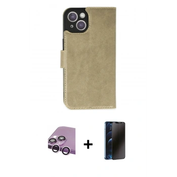 MARSİLYAN™- iPhone 14 Kılıf Siluet Işık Serisi - Siyah 3D Antistatik Hayalet Cam Ekran Koruyucu + Raze Metal Kamera Lens - MR