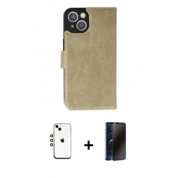 MARSİLYAN™- iPhone 14 Kılıf Siluet Işık Serisi - Siyah 3D Antistatik Hayalet Cam Ekran Koruyucu + Shine Kamera Lens - GS