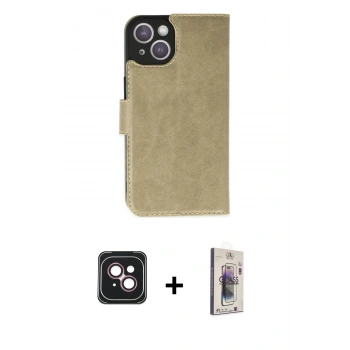 MARSİLYAN™- iPhone 14 Kılıf Siluet Işık Serisi - Siyah Bilvis 3D Cam Ekran Koruyucu + PVD Metal Kamera Lens - PE