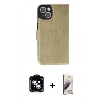 MARSİLYAN™- iPhone 14 Kılıf Siluet Işık Serisi - Siyah Bilvis 3D Mat Cam Ekran Koruyucu + PVD Metal Kamera Lens - MI